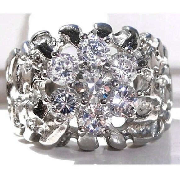 STAINLESS STEEL Men's Nugget CZ Cluster Ring - Picture 11 of 11